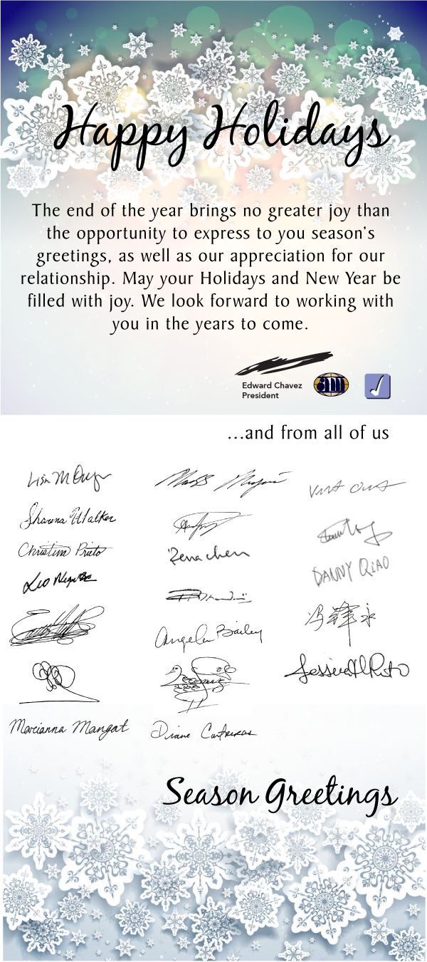 Happy Holidays from all of us at Joneca Corporation & Anaheim Marketing Intl.